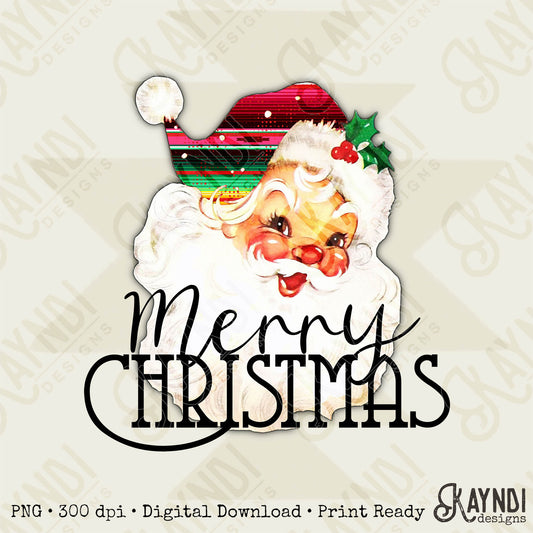 Serape Santa Sublimation Design PNG Digital Downloads Vintage Santa DTG Printable Design Retro
