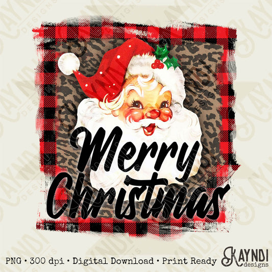 Merry Christmas Santa Sublimation Design PNG Digital Downloads Buffalo Check Leopard Cheetah Print Vintage Santa DTG Printable Design