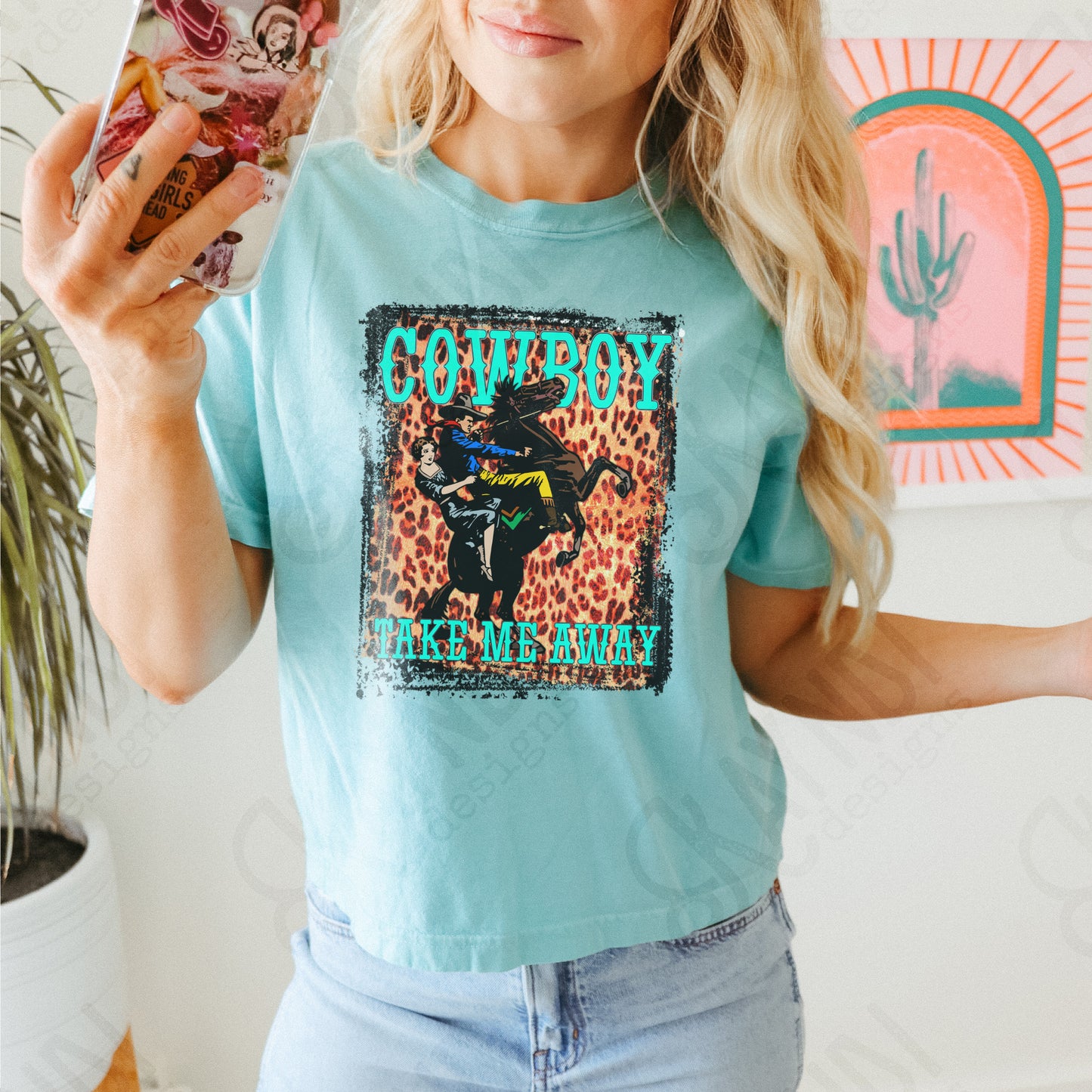 Cowboy Take Me Away PNG Sublimation Design Digital Download Western Fashion Country Cowgirl Southern Leopard Rodeo Horse Printable Shirt