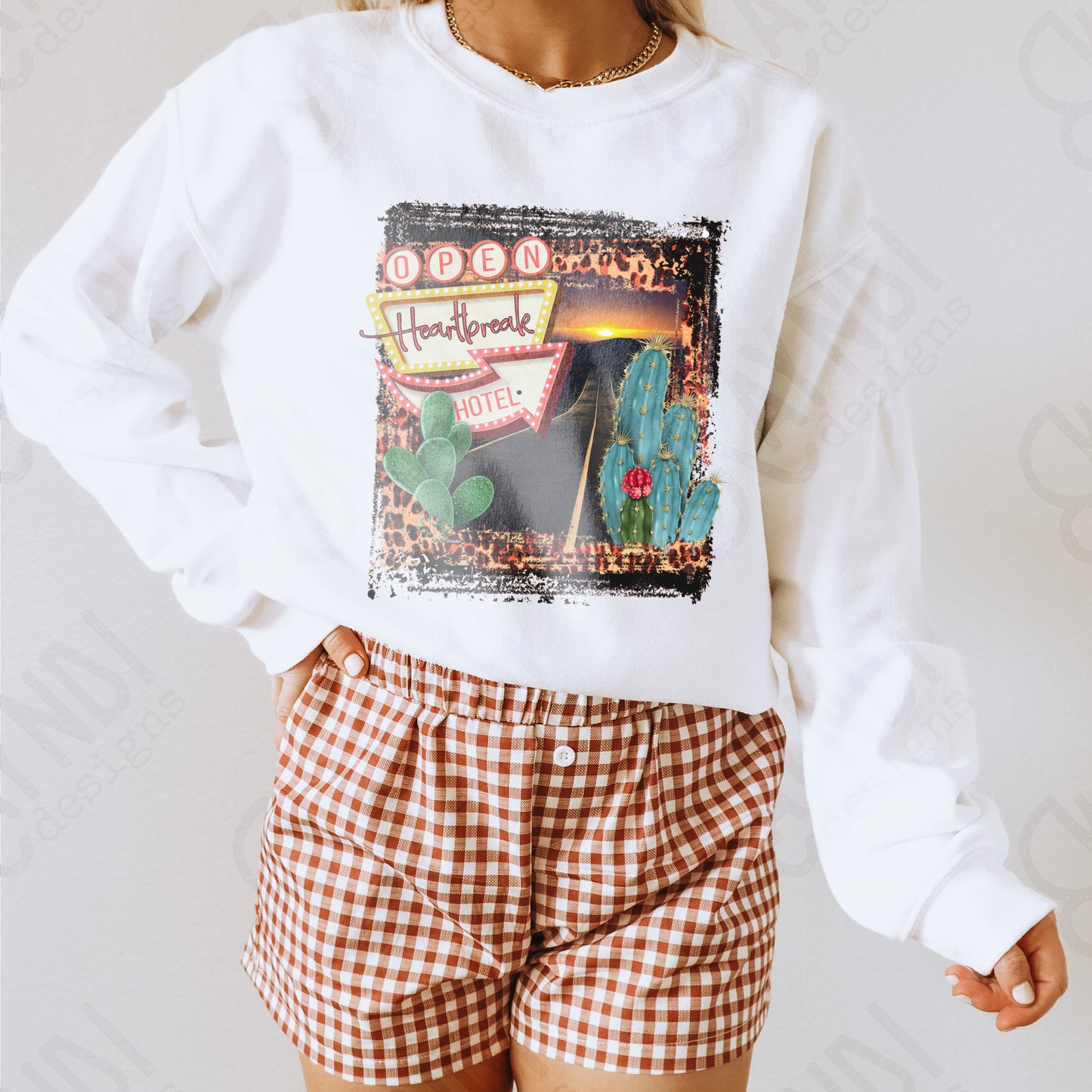 Open Heart Break Hotel Sublimation Design Digital Download PNG Valentines Love Desert Cactus Leopard Printable Sub Printing