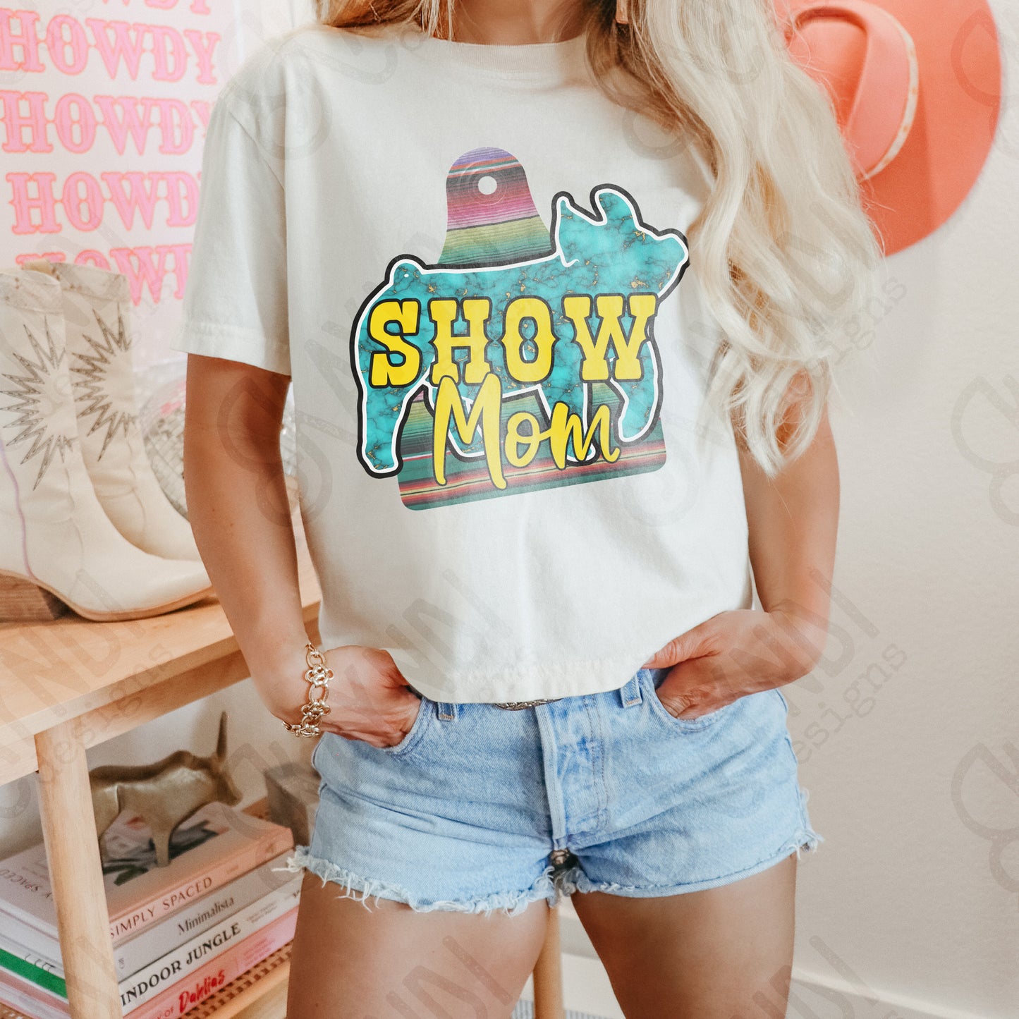 Show Mom Pig Turquoise Serape Sublimation Design PNG Digital Download Printable