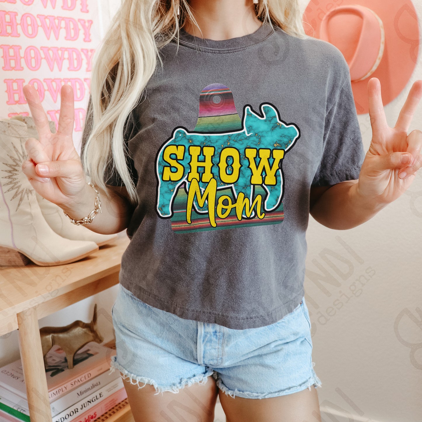 Show Mom Pig Turquoise Serape Sublimation Design PNG Digital Download Printable