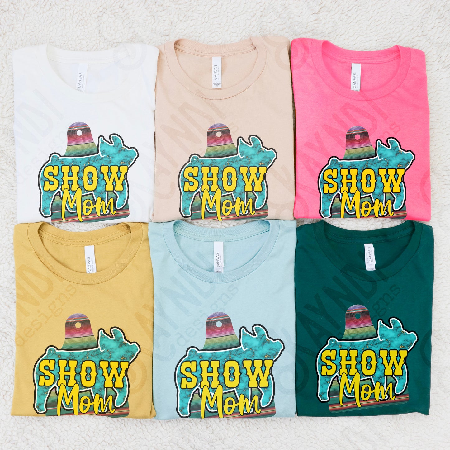 Show Mom Pig Turquoise Serape Sublimation Design PNG Digital Download Printable