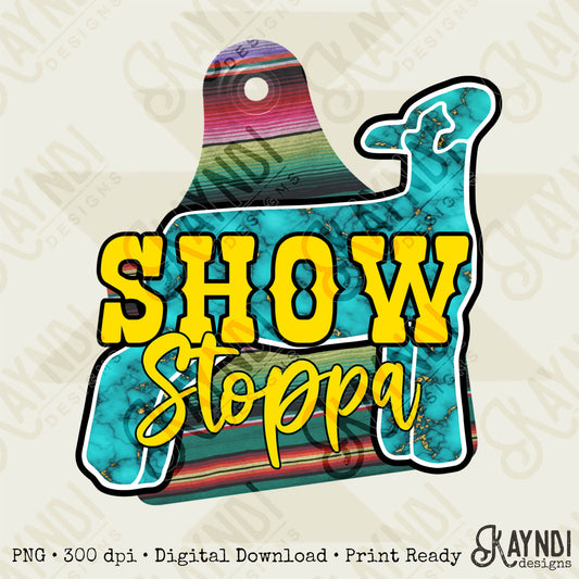 Show Stoppa Lamb Turquoise Serape Sublimation Design PNG Digital Download Printable