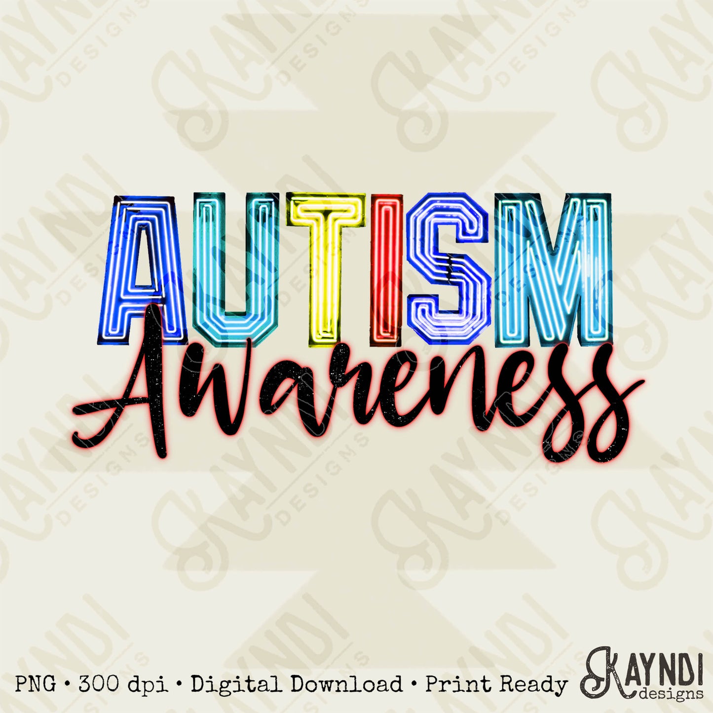 Autism Awareness Sublimation Design PNG Digital Download Printable DTF Print Neon Lights