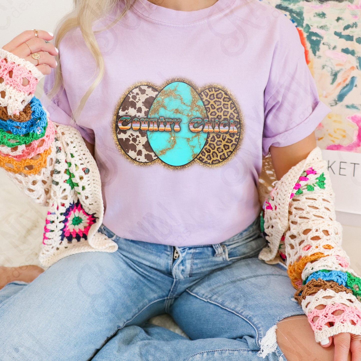 Country Chick Sublimation Design PNG Digital Download Printable Easter Eggs