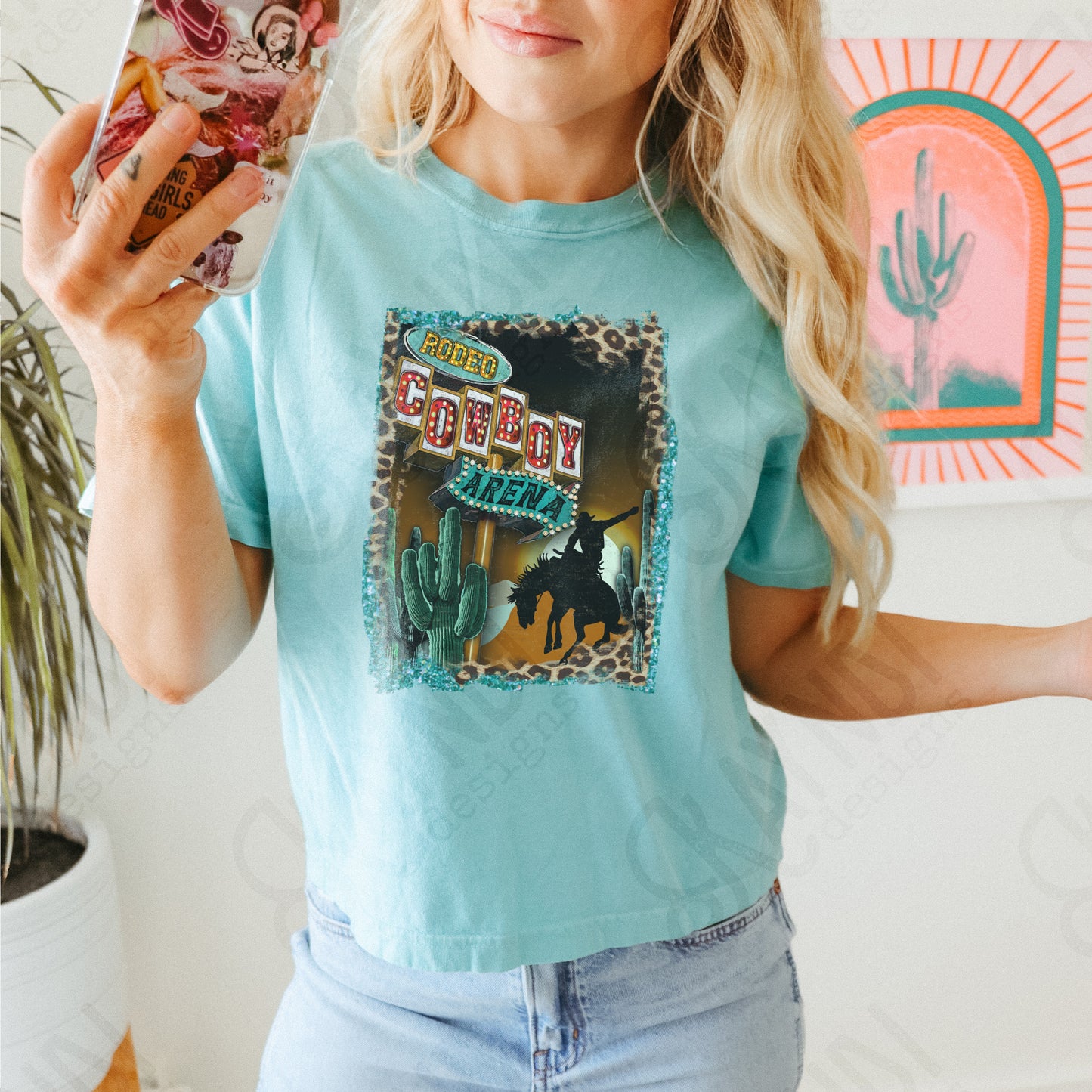 Rodeo Cowboy Arena Marquee Sublimation Design PNG Digital Download Western Southern Country Bucking Horse Cowgirl Leopard Cactus Printable