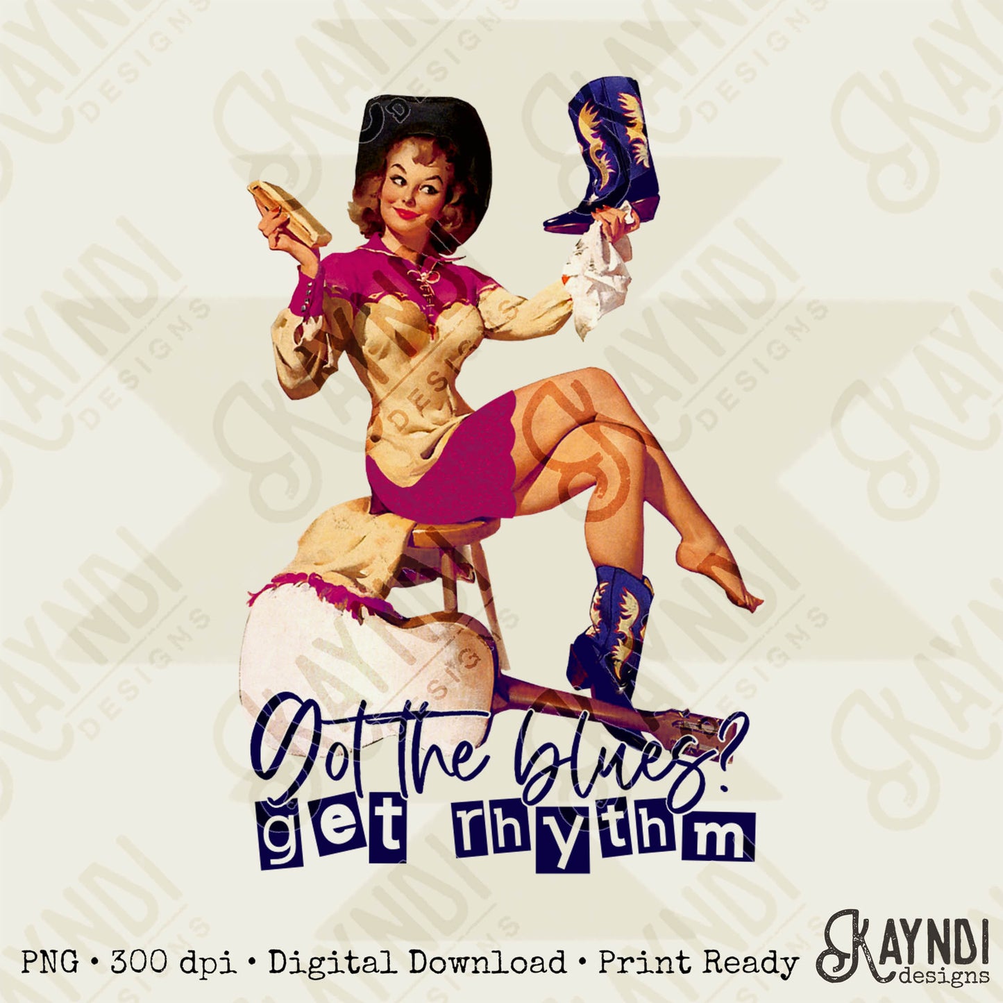 Get Rhythm Cowgirl Sublimation Design PNG Digital Download Printable Country Blues