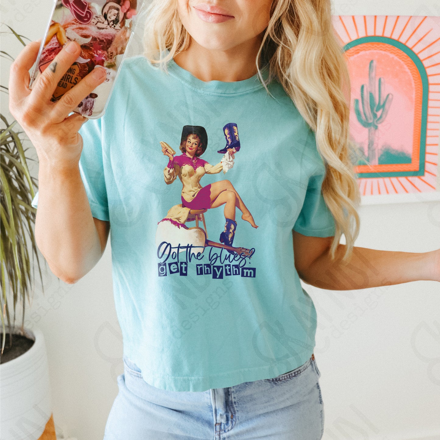 Get Rhythm Cowgirl Sublimation Design PNG Digital Download Printable Country Blues