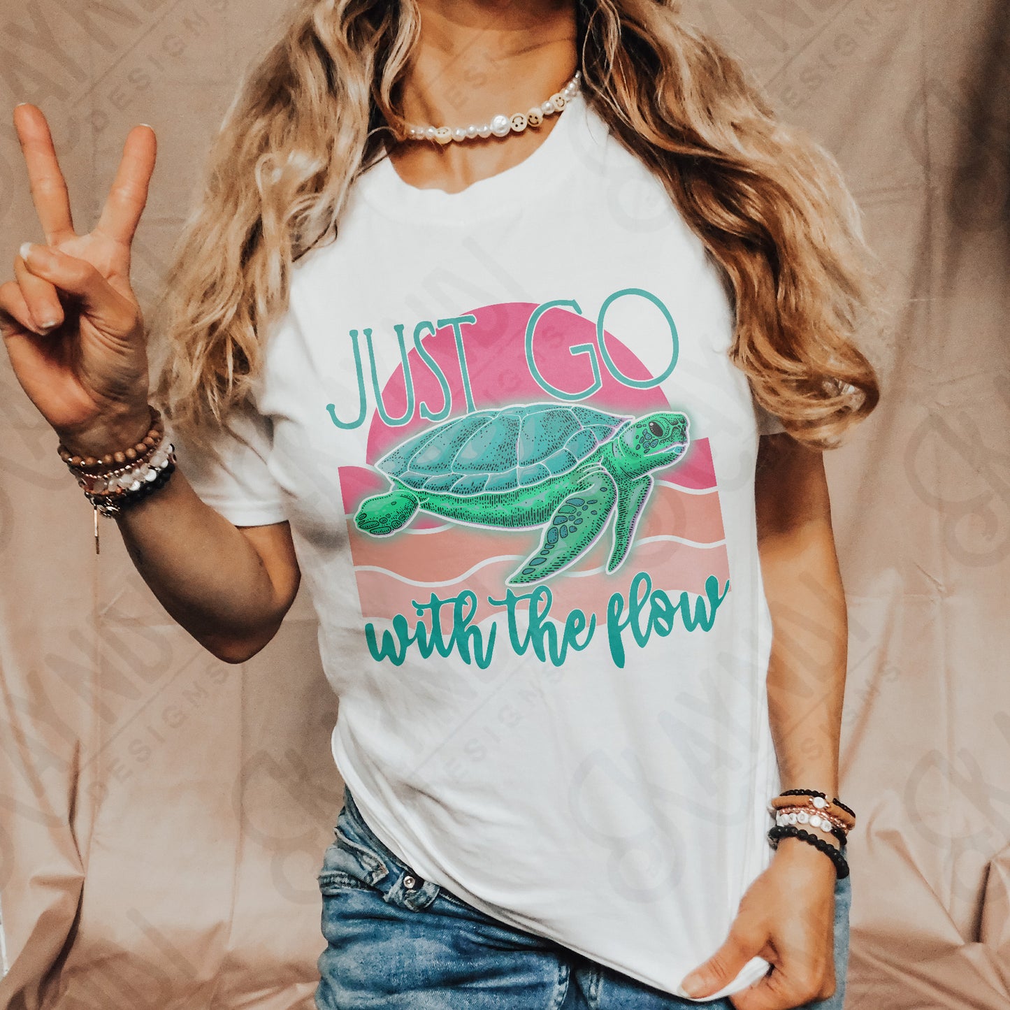 Just Go With The Flow Sublimation Design PNG Digital Download Printable Sea Turtle Retro Summer Beach Ocean River Lake