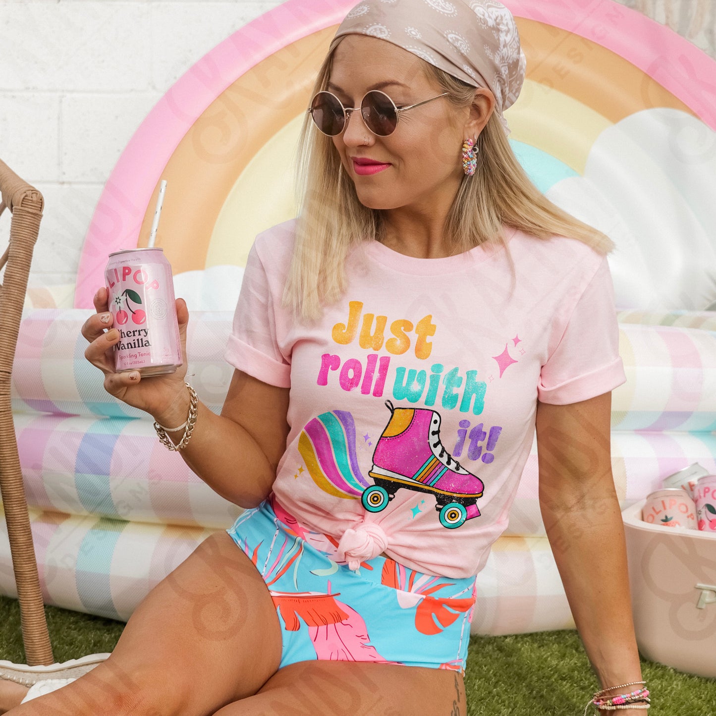 Just Roll With It Sublimation Design PNG Digital Download Printable 70s 80s Retro Vintage Doodle Rollerblades Roller Skates Skating Rink