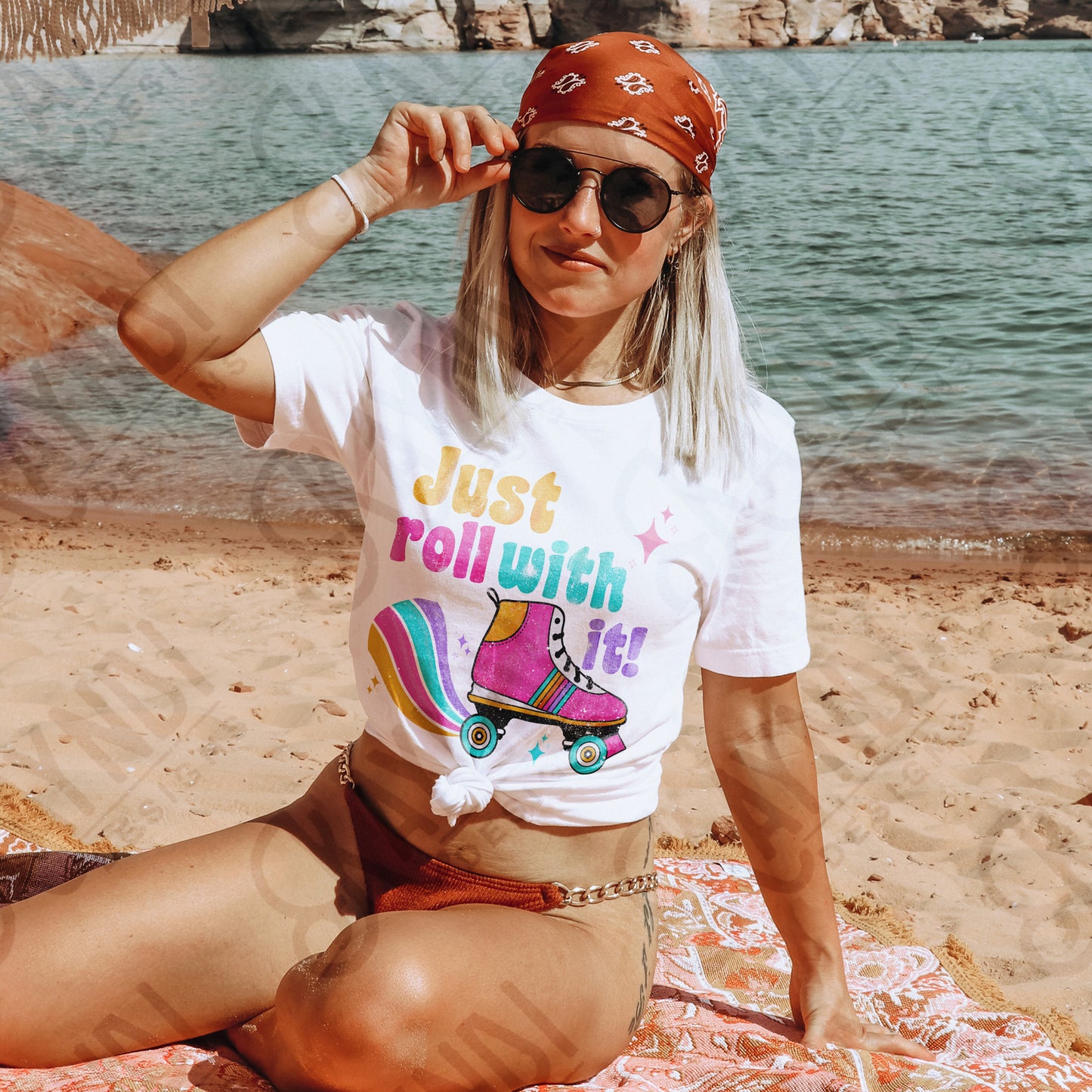 Just Roll With It Sublimation Design PNG Digital Download Printable 70s 80s Retro Vintage Doodle Rollerblades Roller Skates Skating Rink