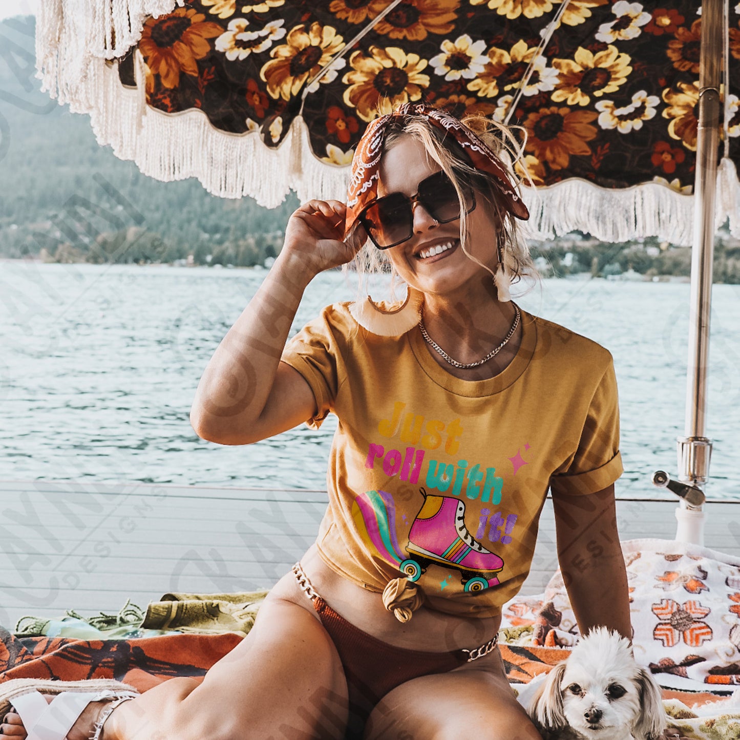 Just Roll With It Sublimation Design PNG Digital Download Printable 70s 80s Retro Vintage Doodle Rollerblades Roller Skates Skating Rink