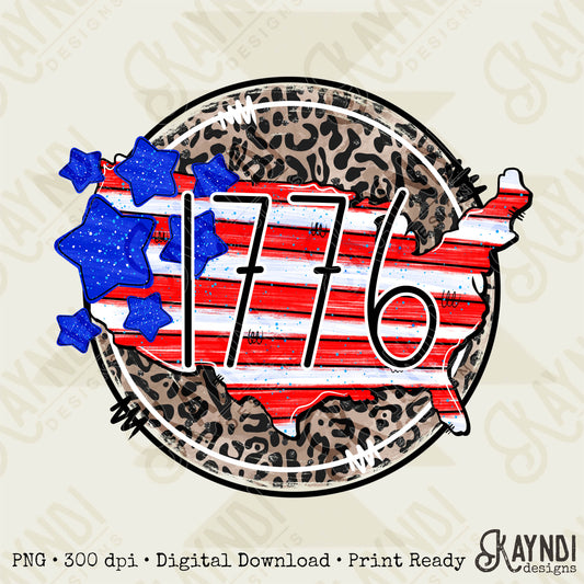 America USA Doodle Sublimation Design PNG Digital Download Printable Leopard Cheetah 1776 Patriotic Independence Day 4th of July Stars