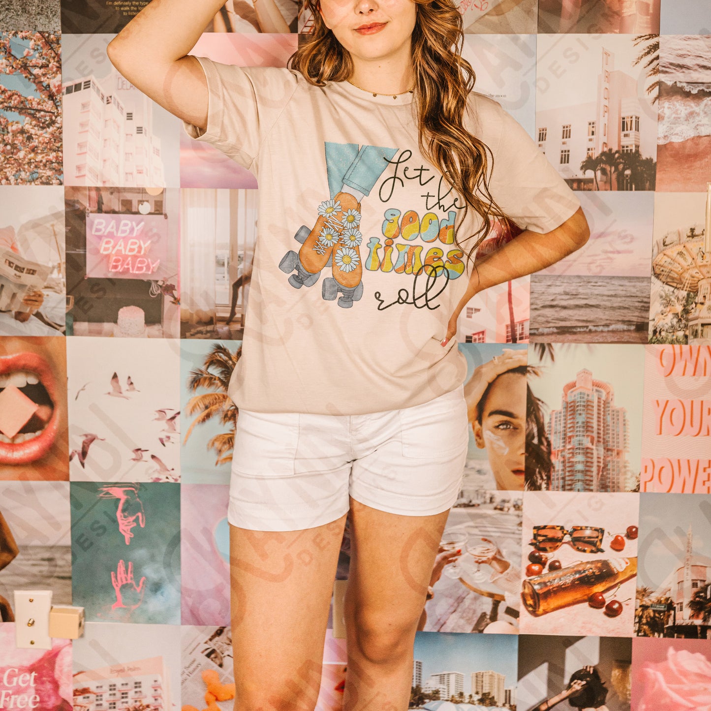 Let the Good Times Roll Sublimation Design PNG Digital Download Printable Groovy Retro Roller Skates Daisy Hippy Vibes 70s 90s Daisys