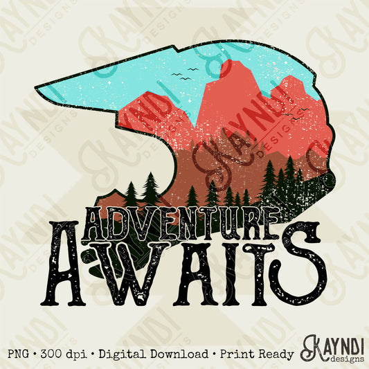 Adventure Awaits Motocross Helmet Sublimation Design PNG Digital Download Printable