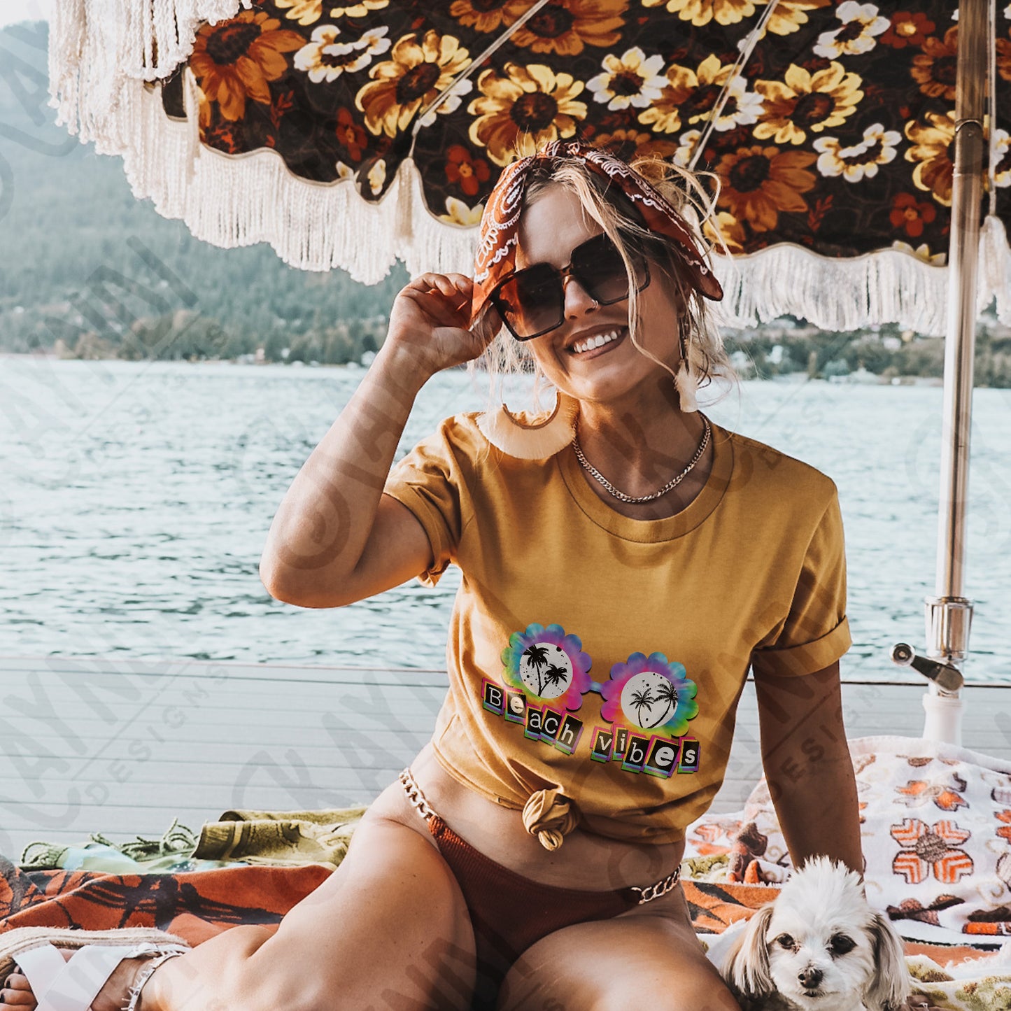 Beach Vibes Sublimation Design PNG Digital Download Printable Scalloped Sunglasses TieDye Glasses