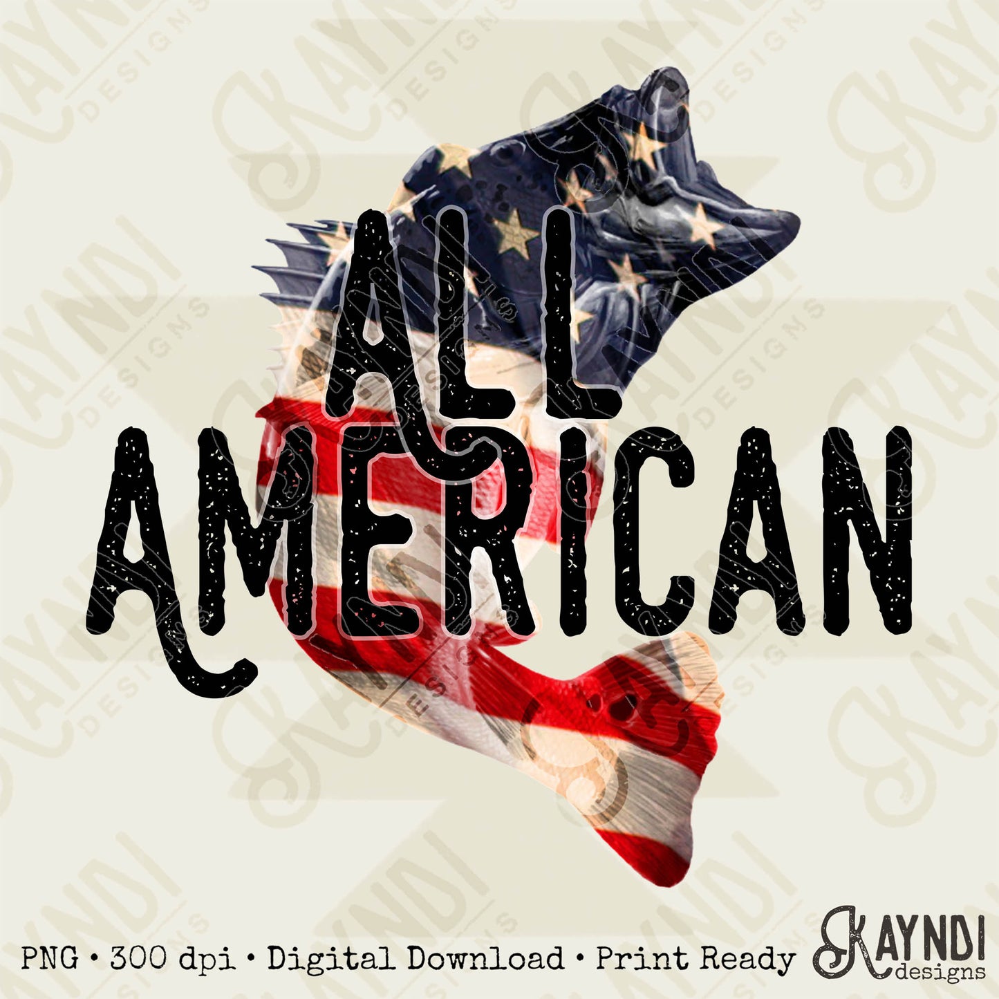 All American Bass Sublimation Design PNG Digital Download Printable Fishing American Flag Patriotic
