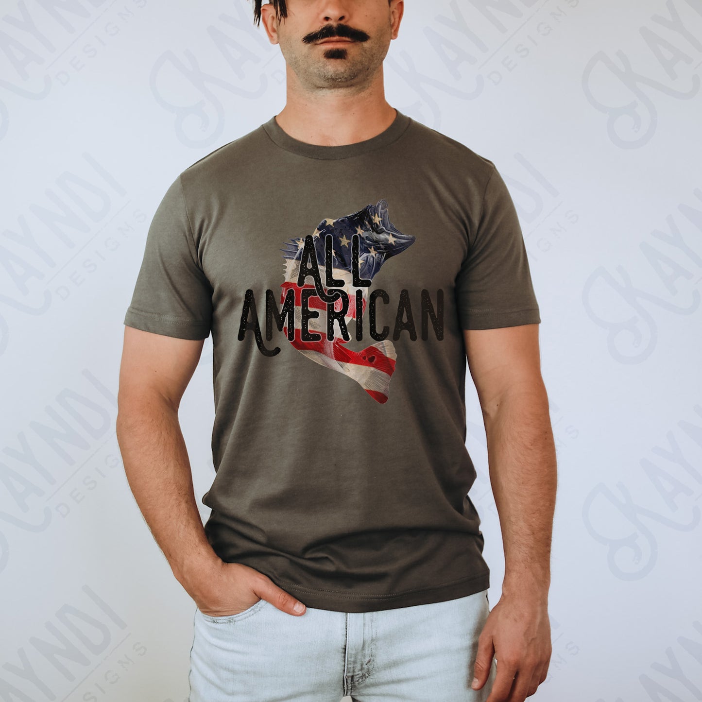 All American Bass Sublimation Design PNG Digital Download Printable Fishing American Flag Patriotic