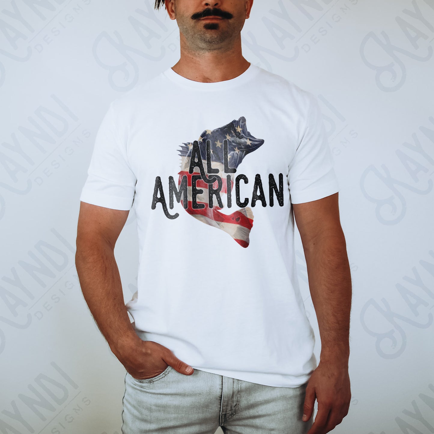 All American Bass Sublimation Design PNG Digital Download Printable Fishing American Flag Patriotic