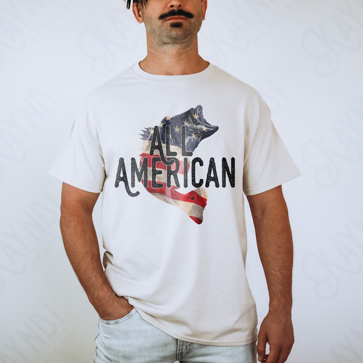 All American Bass Sublimation Design PNG Digital Download Printable Fishing American Flag Patriotic