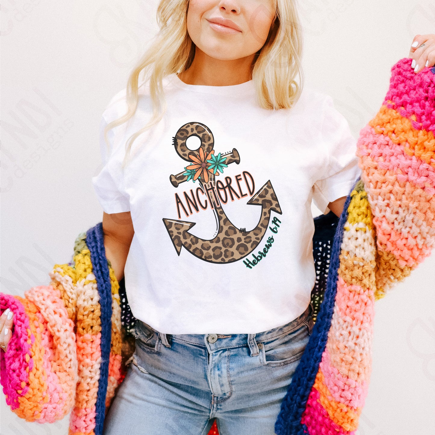Anchored Sublimation Design PNG Digital Download Printable Leopard Cheetah Faith Jesus Anchor Quote Saying Ephesians 4:14 Floral Flower