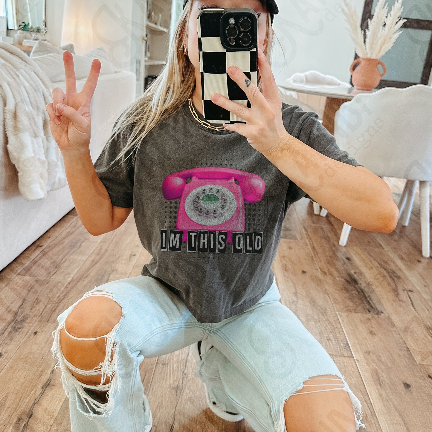 Im this Old Sublimation Design PNG Digital Download Printable Old Phone Pink Rotary