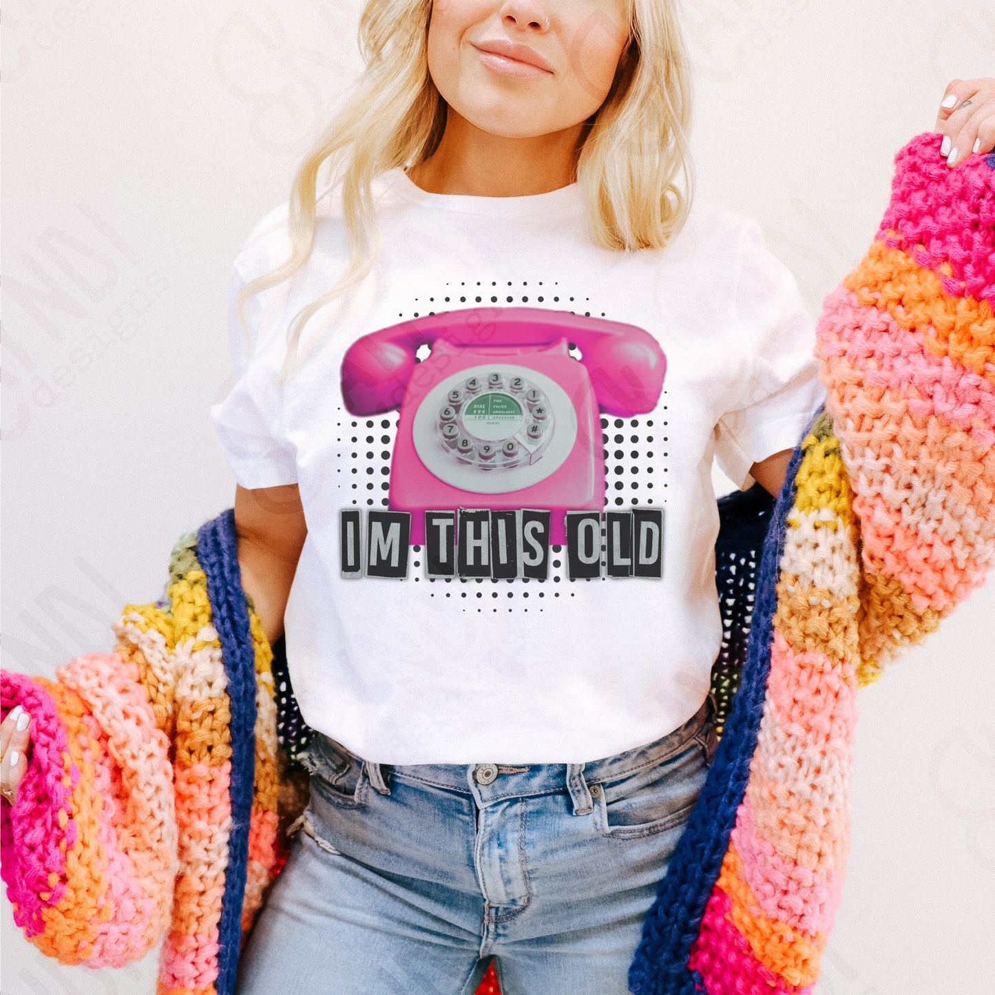 Im this Old Sublimation Design PNG Digital Download Printable Old Phone Pink Rotary