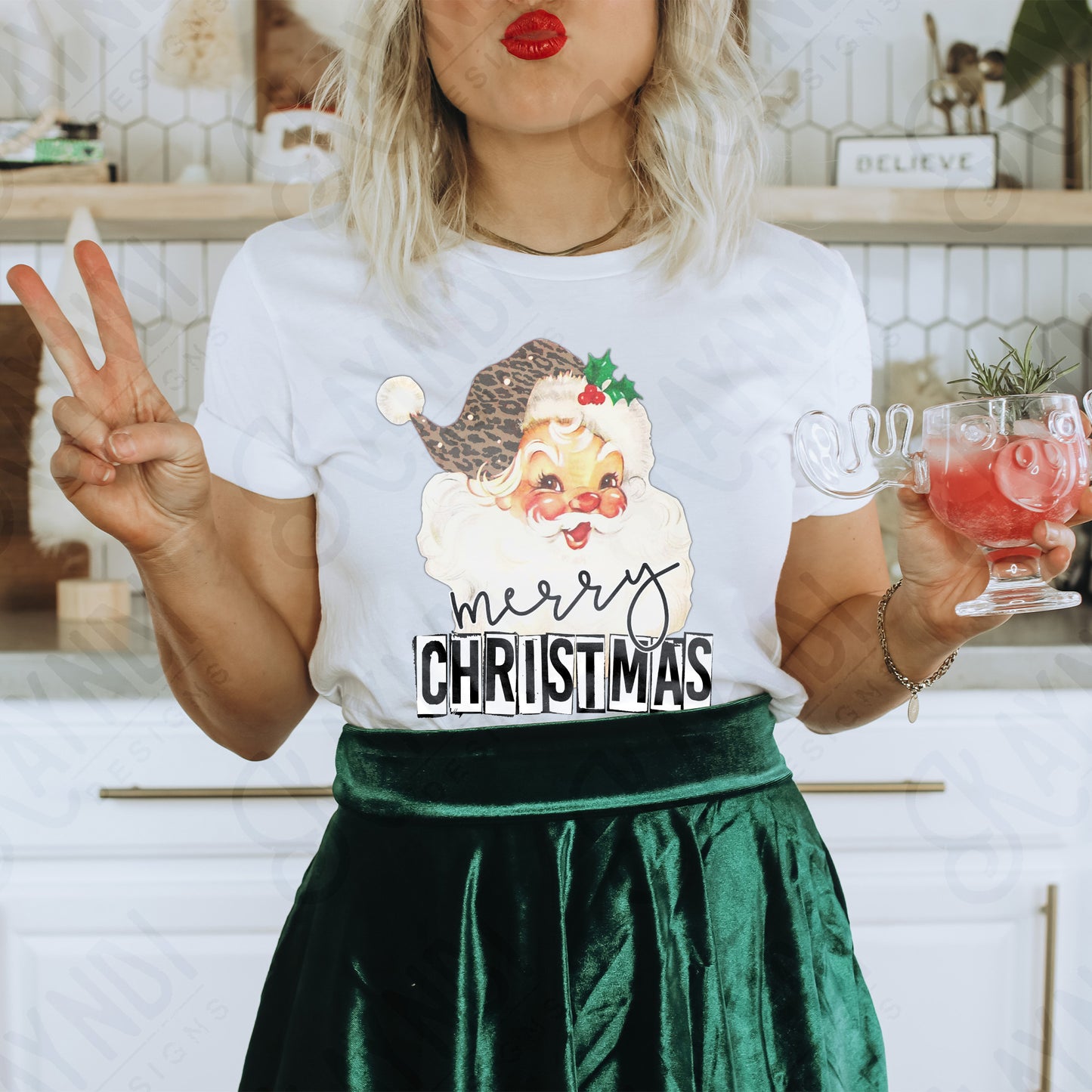 Merry Christmas Santa Sublimation Design PNG Digital Downloads Leopard Cheetah Print Vintage Santa DTG Printable Design