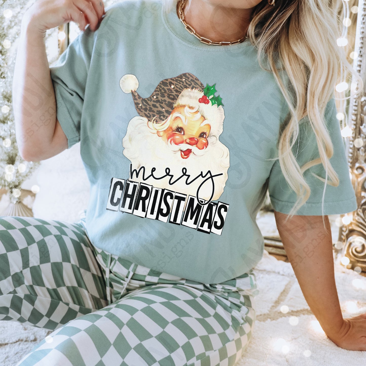 Merry Christmas Santa Sublimation Design PNG Digital Downloads Leopard Cheetah Print Vintage Santa DTG Printable Design