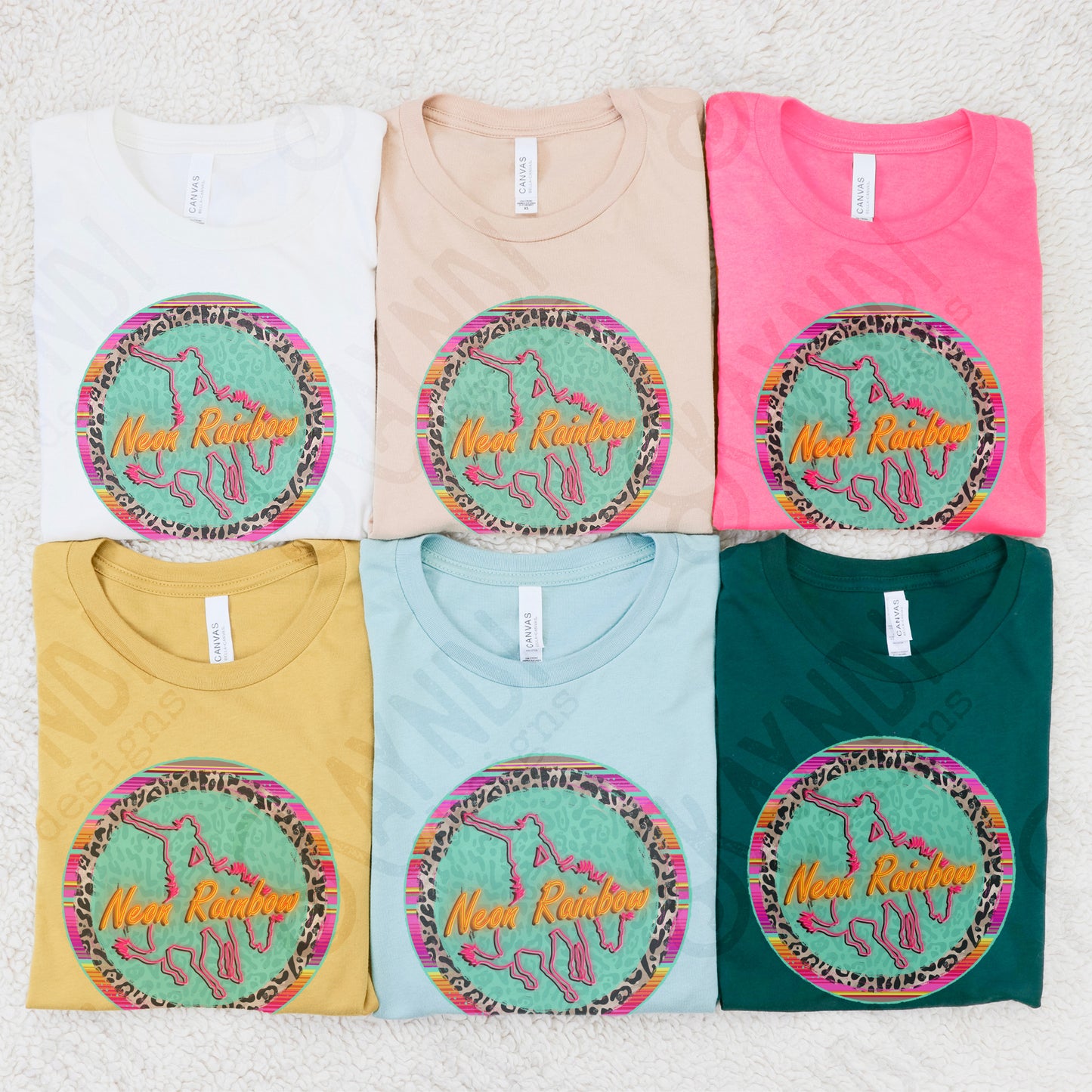 Neon Rainbow Sublimation Design PNG Digital Download Printable Rodeo Cowboy