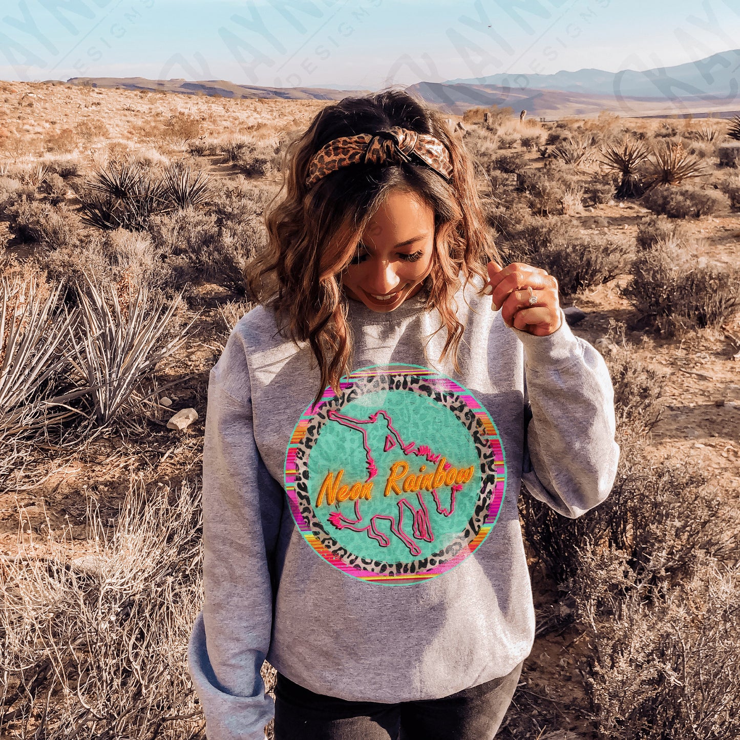 Neon Rainbow Sublimation Design PNG Digital Download Printable Rodeo Cowboy