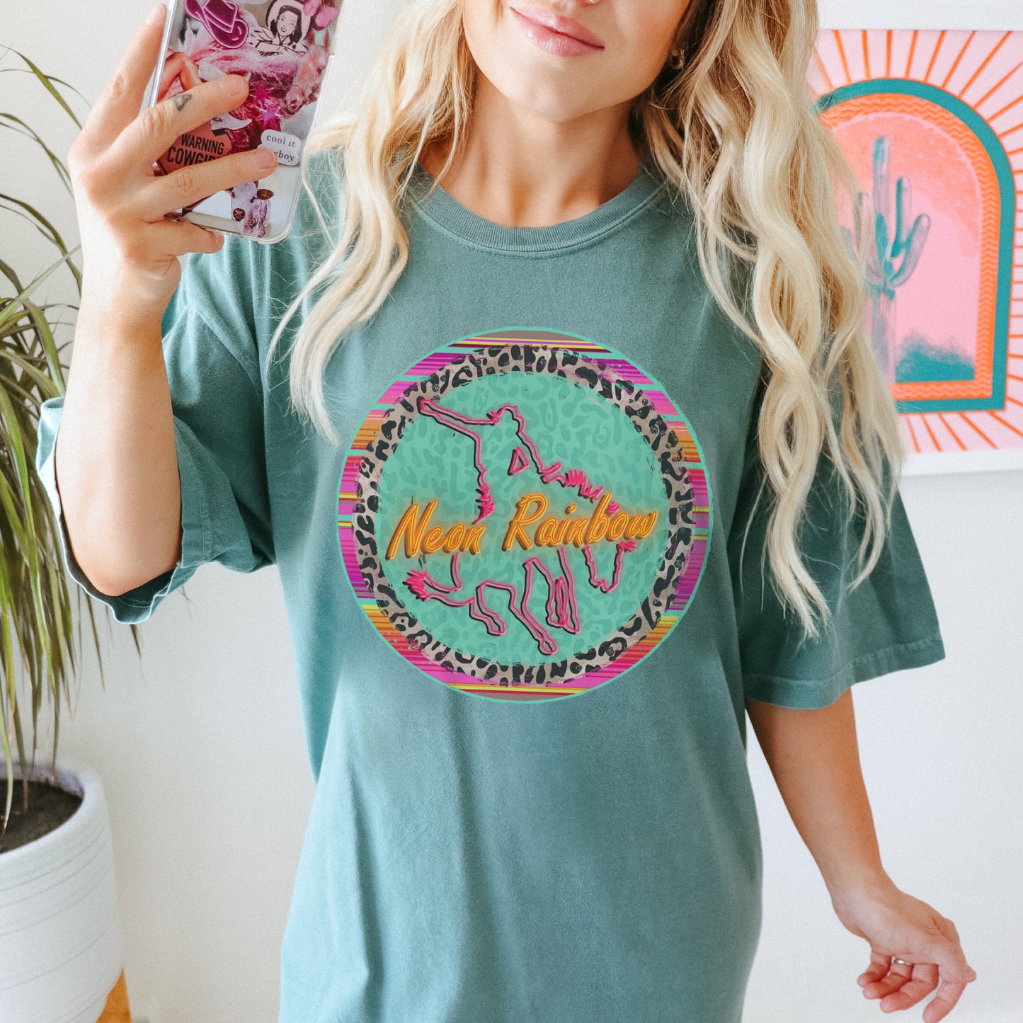Neon Rainbow Sublimation Design PNG Digital Download Printable Rodeo Cowboy