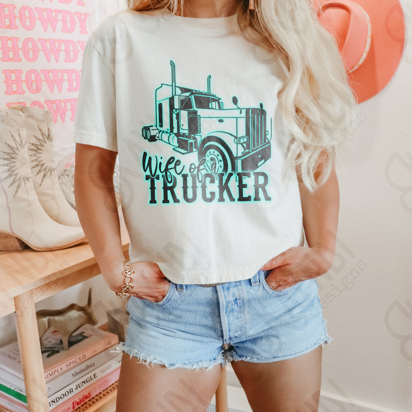 Wife of a Trucker Sublimation Design PNG Digital Download Printable Teal Turquoise Neon