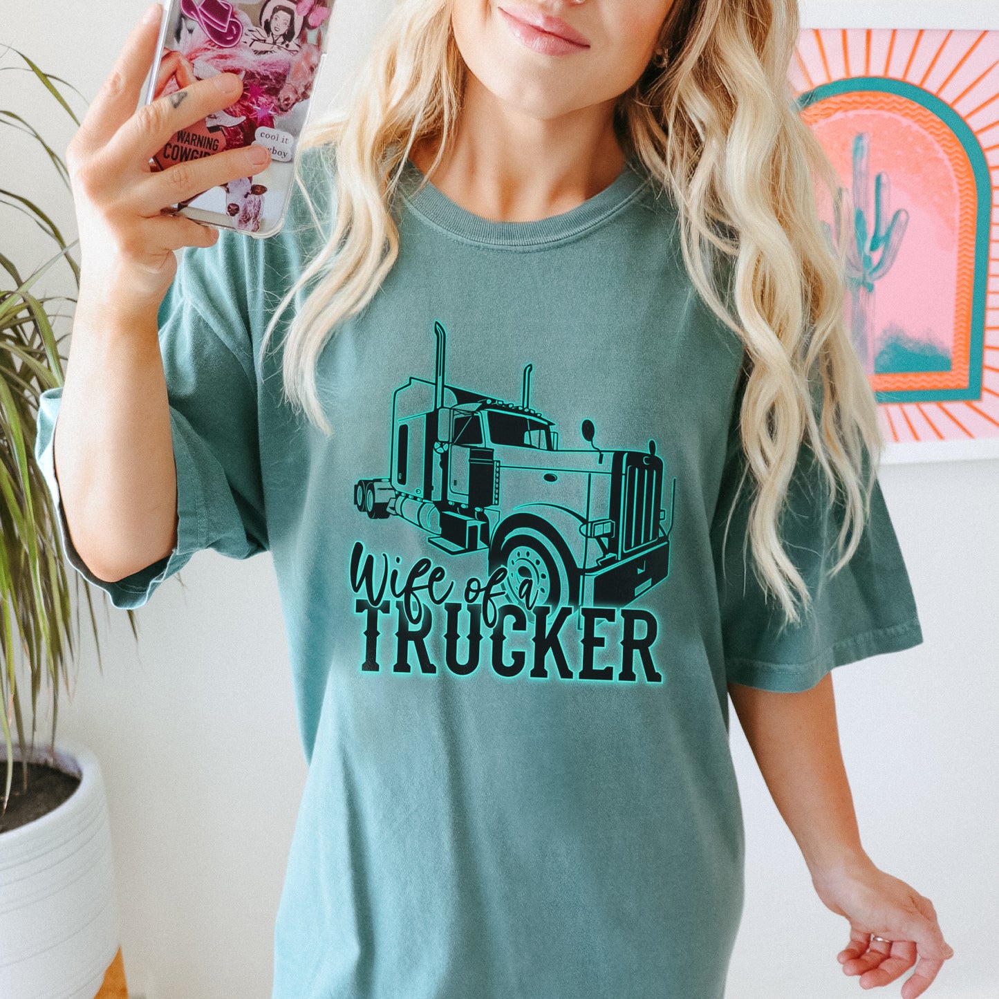Wife of a Trucker Sublimation Design PNG Digital Download Printable Teal Turquoise Neon