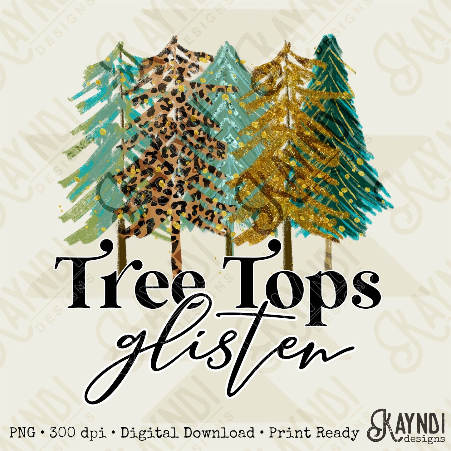 Tree Tops Glisten Sublimation Design PNG Digital Download Printable Christmas Winter Leopard Cheetah Christmas Tree Trees
