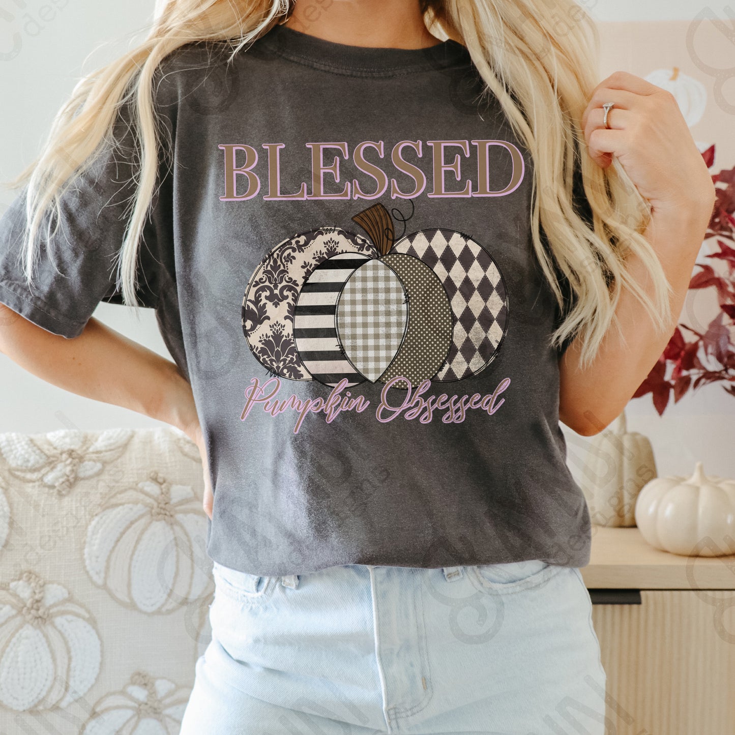 Blessed Pumpkin Obsessed Sublimation Design PNG Digital Download Printable Pumpkin Fall Preppy