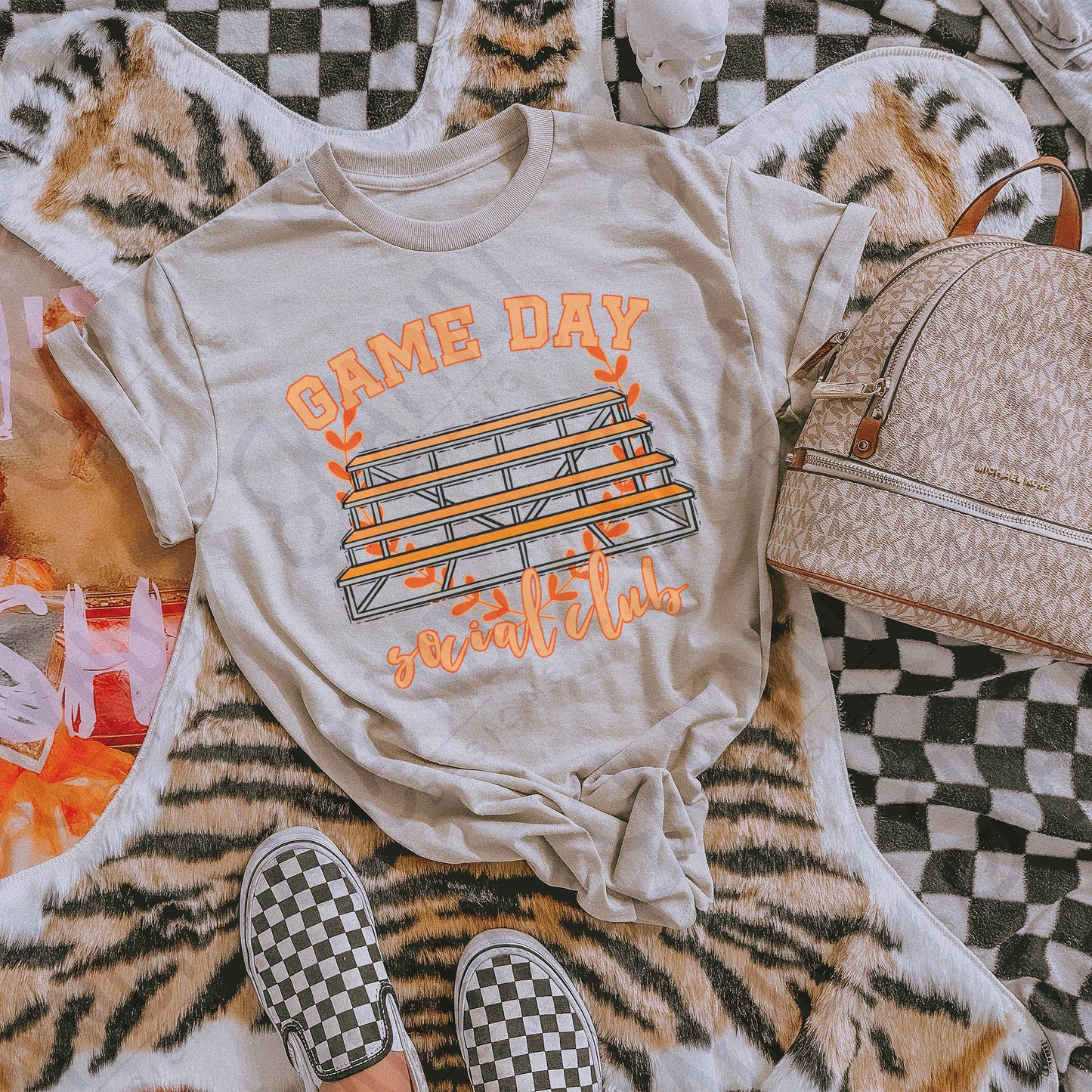 Game Day Social Club Orange Sublimation Design PNG Digital Download Printable Bleachers School Spirit