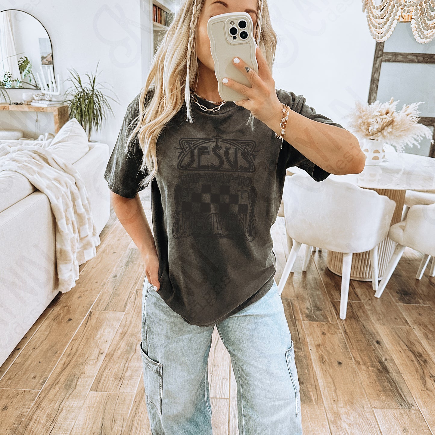 The Way To Heaven Single Color Sublimation Design PNG Digital Download Printable Faith Checkered Jesus