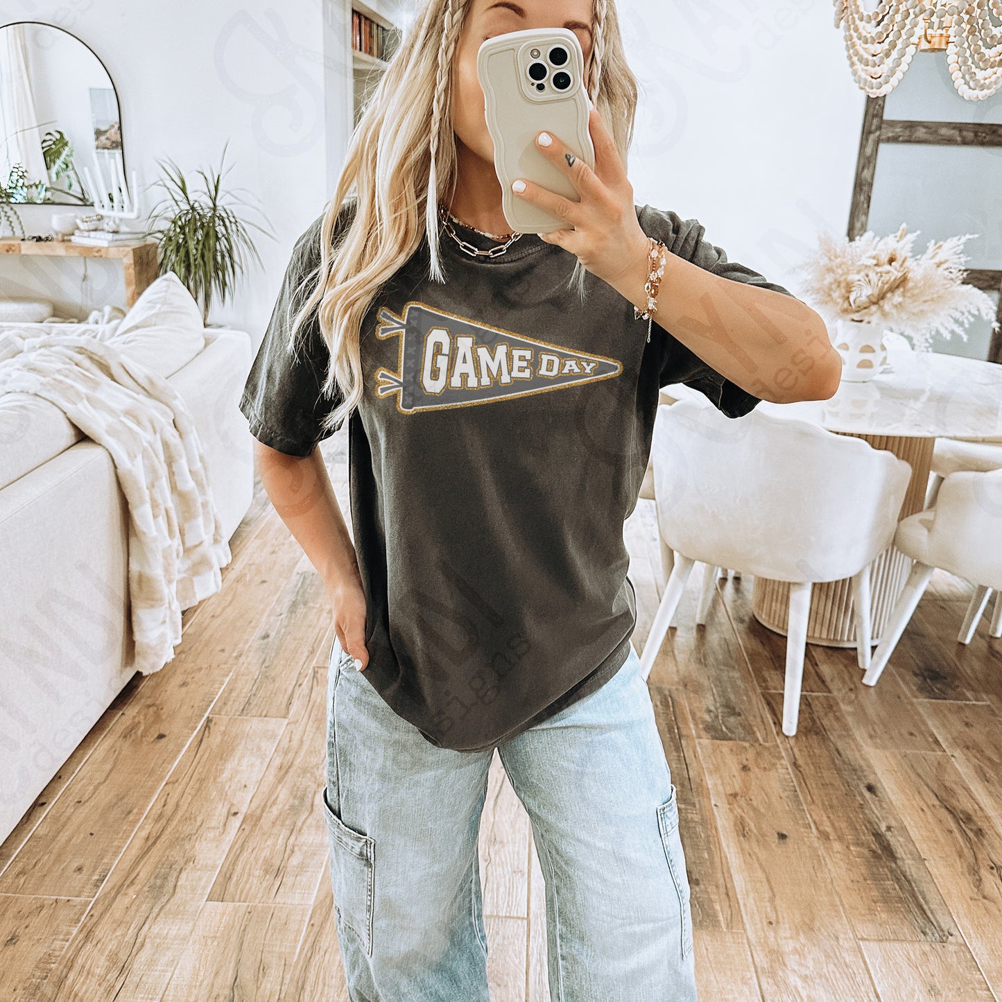 Game Day Pendant Gold 19 Gray Sublimation Design PNG Digital Download Printable School Spirit
