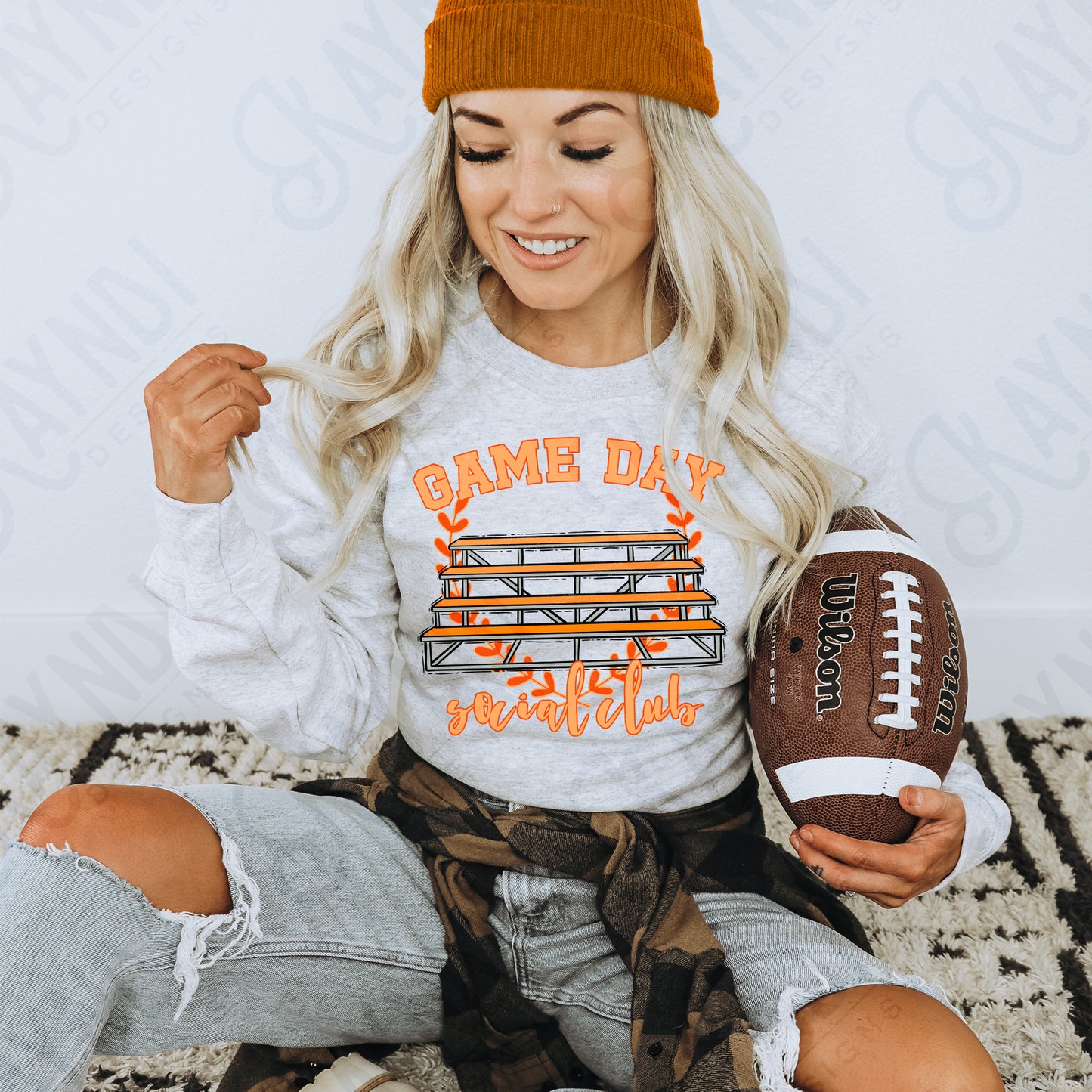 Game Day Social Club Orange Sublimation Design PNG Digital Download Printable Bleachers School Spirit