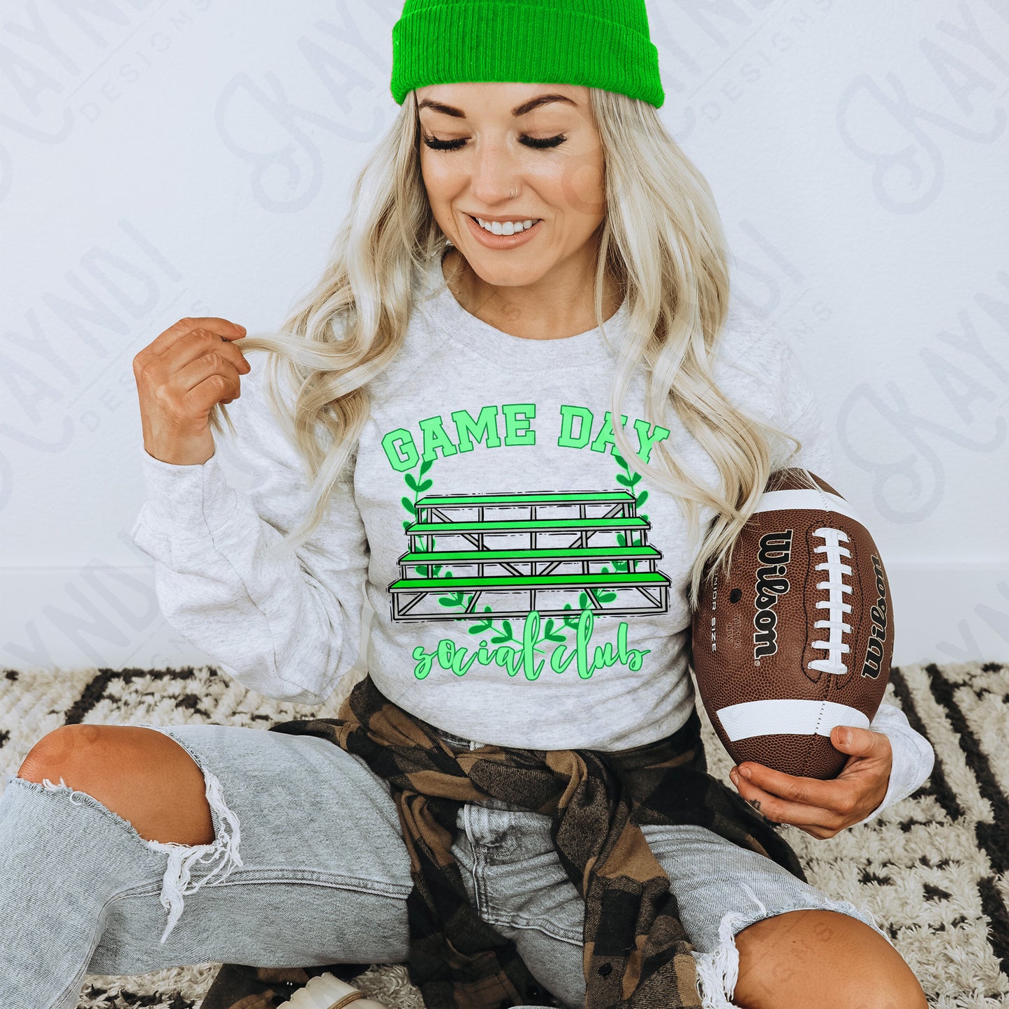 Game Day Social Club Green Sublimation Design PNG Digital Download Printable Bleachers School Spirit