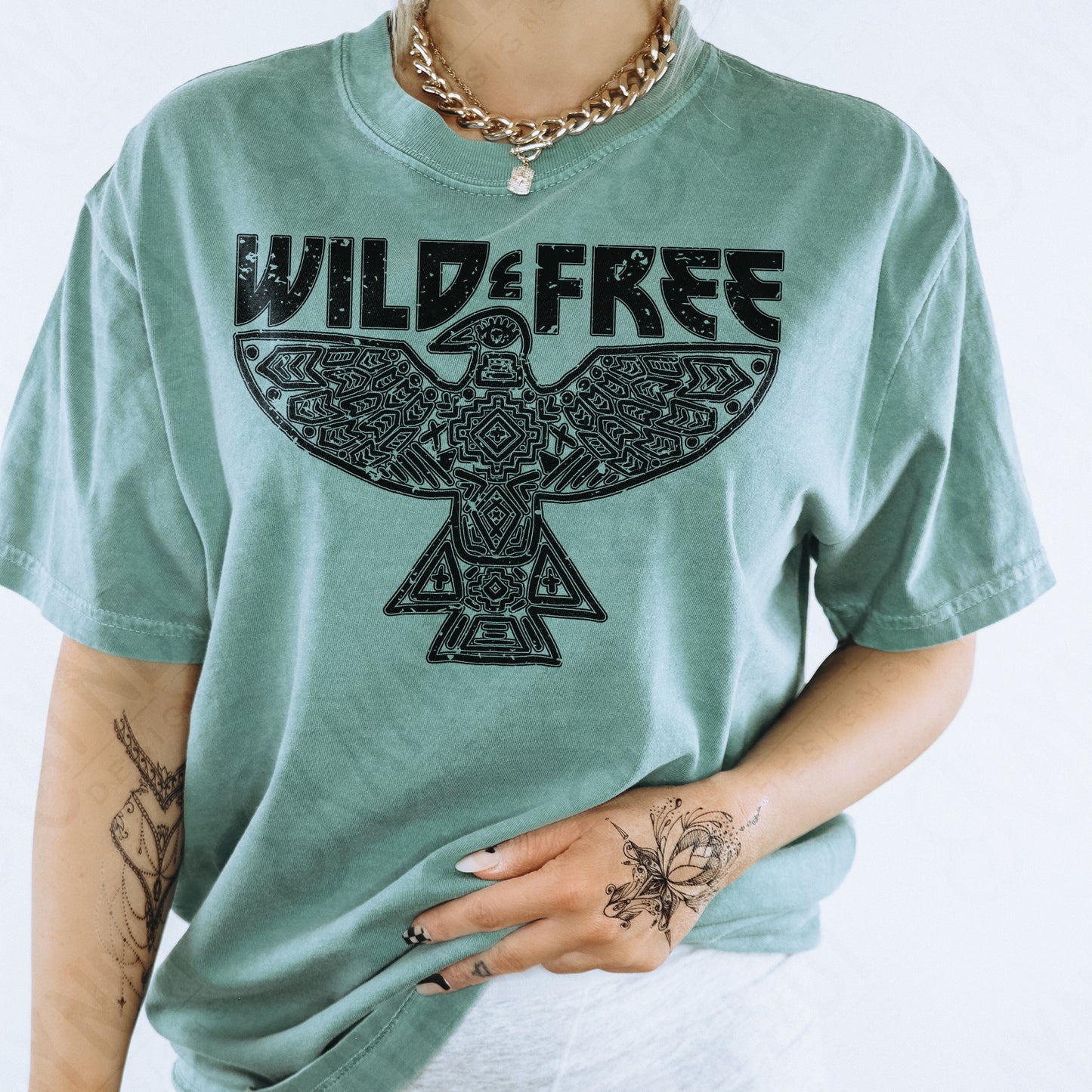 Wild Free Single Color Sublimation Design PNG Digital Download Printable Western Freebird Aztec Distressed