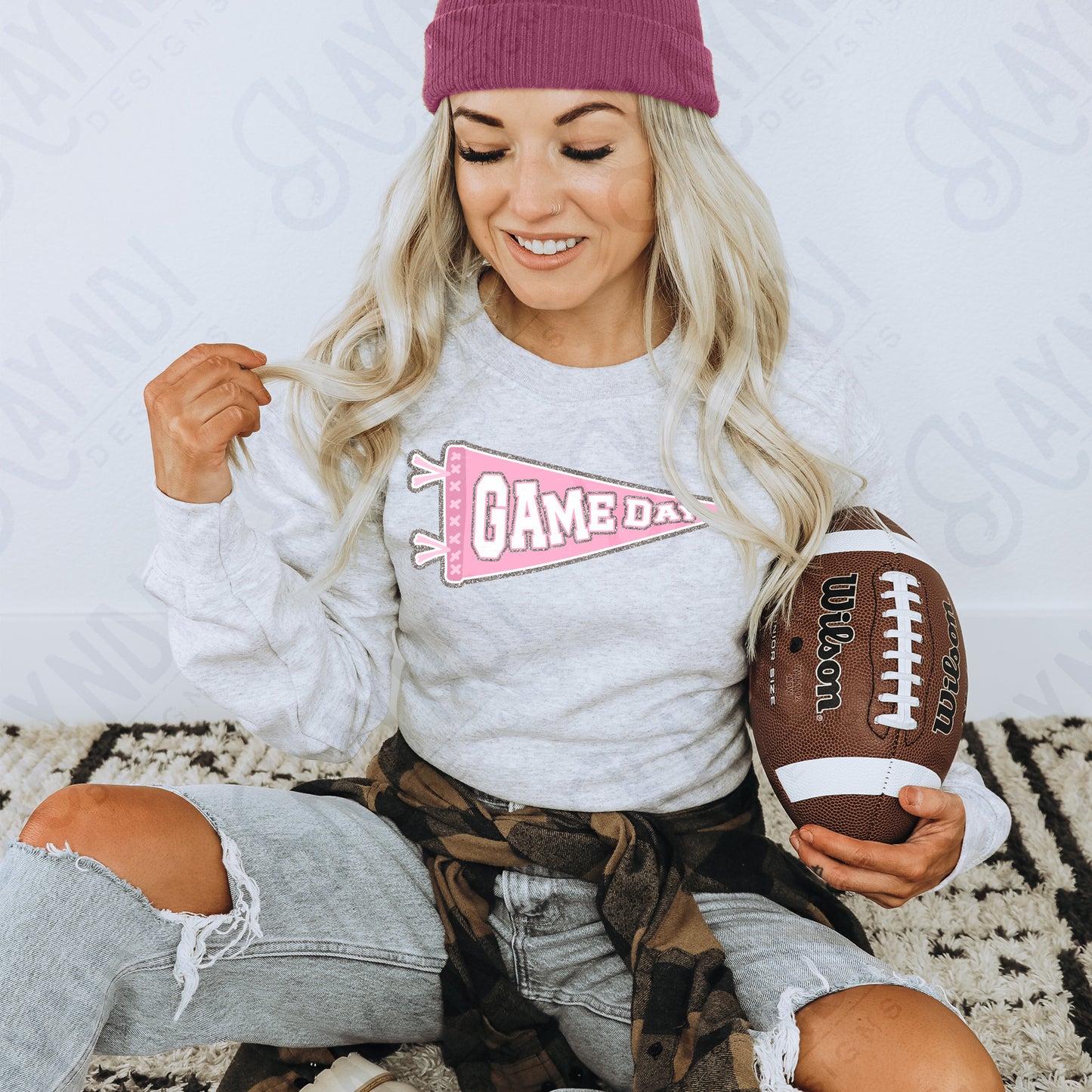 Game Day Pendant Silver 1 Light Pink Sublimation Design PNG Digital Download Printable School Spirit