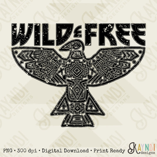Wild Free Single Color Sublimation Design PNG Digital Download Printable Western Freebird Aztec Distressed