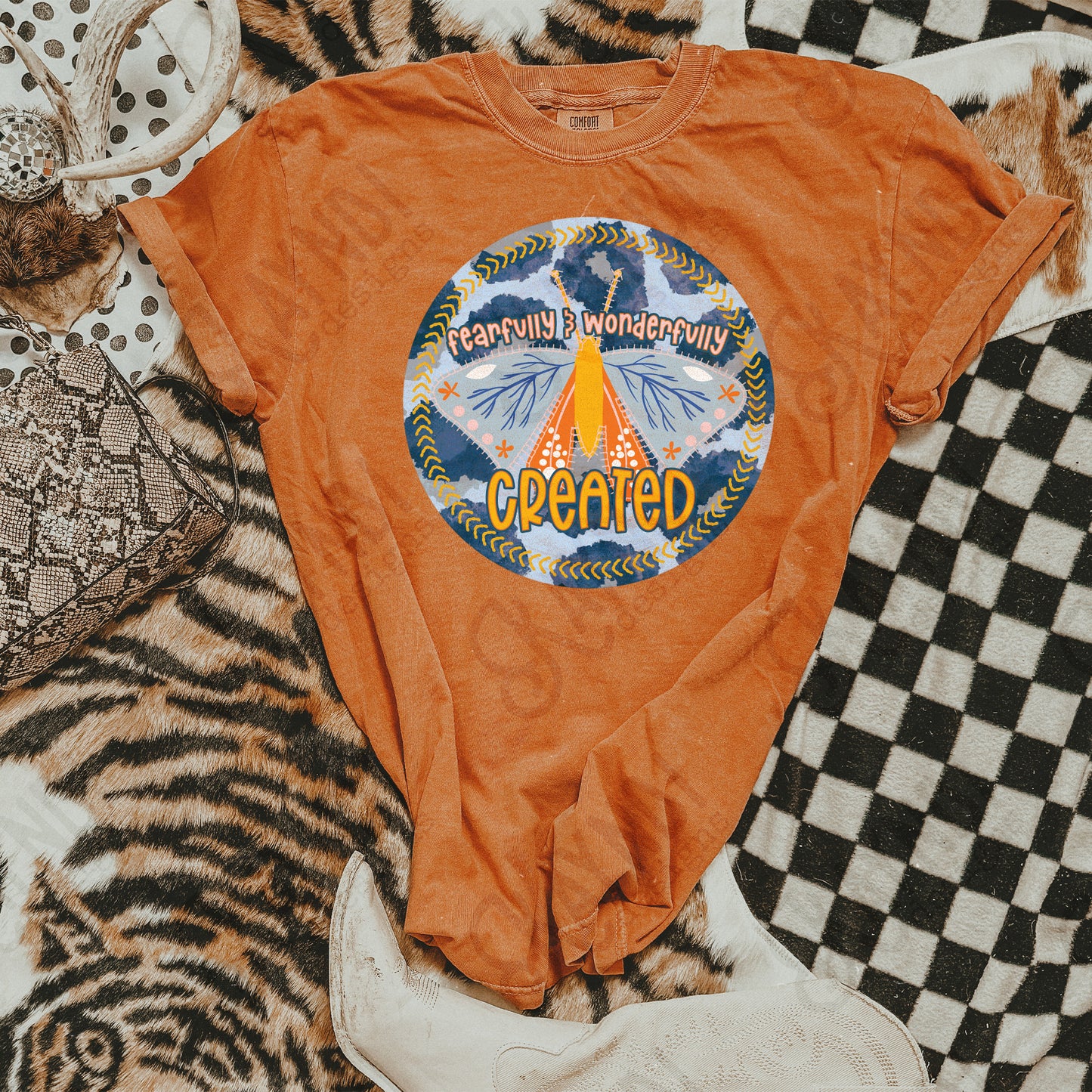 Fearfully and Wonderfully Created Sublimation Design PNG Digital Download Printable Faith Moth