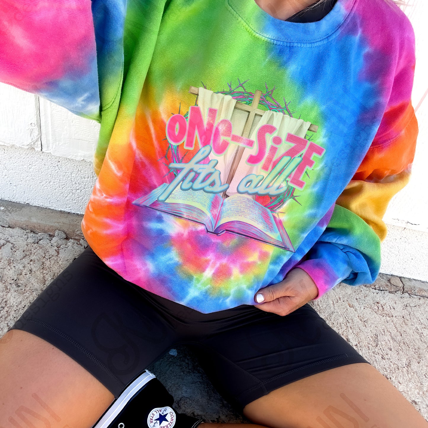 One Size Fits All Sublimation Design PNG Digital Download Printable Faith Cross Bible Pink