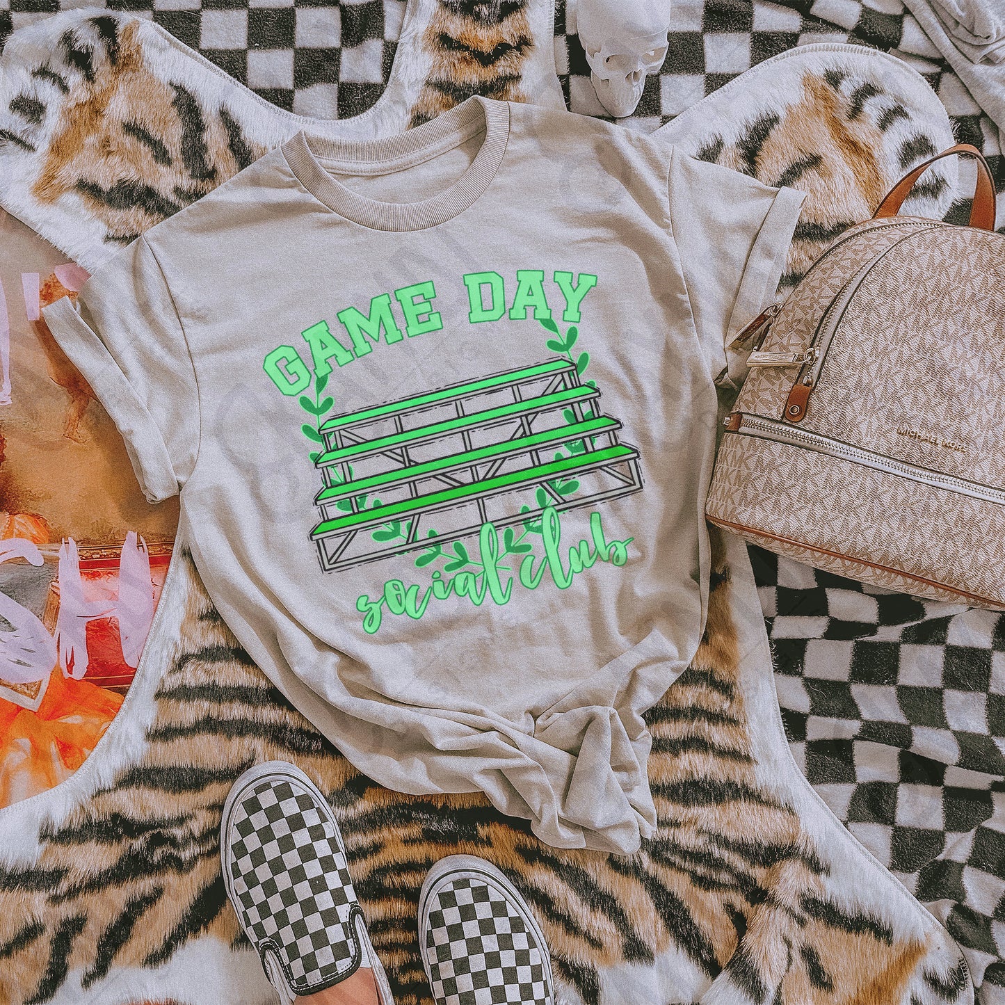 Game Day Social Club Green Sublimation Design PNG Digital Download Printable Bleachers School Spirit