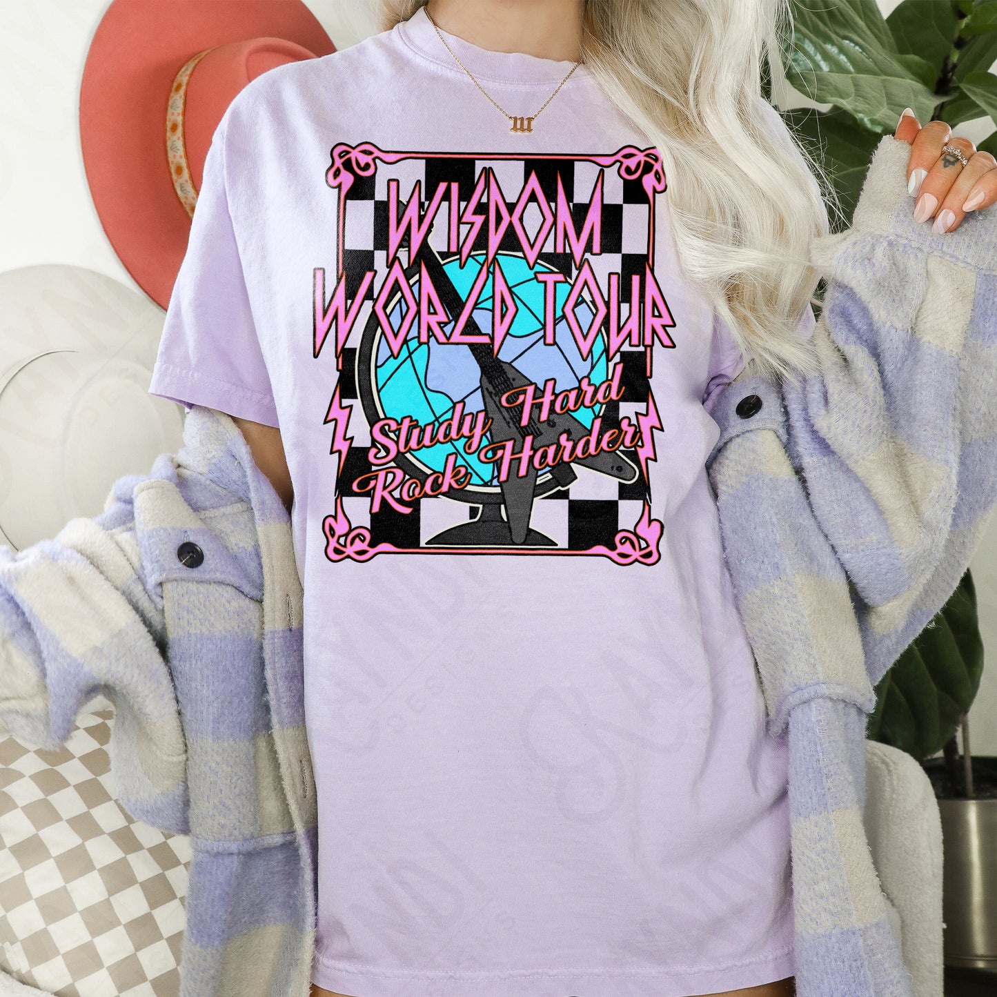 Wisdom World Tour Pink Sublimation Design PNG Digital Download Printable School Rock Kids Pink