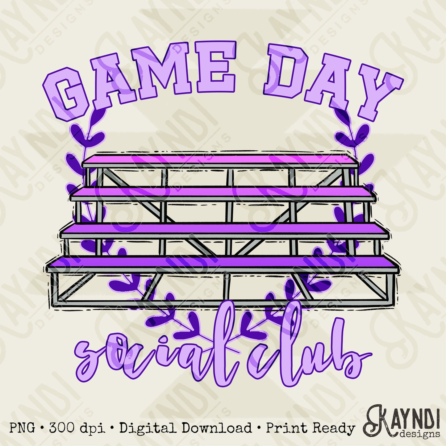 Game Day Social Purple Sublimation Design PNG Digital Download Printable Bleachers School Spirit